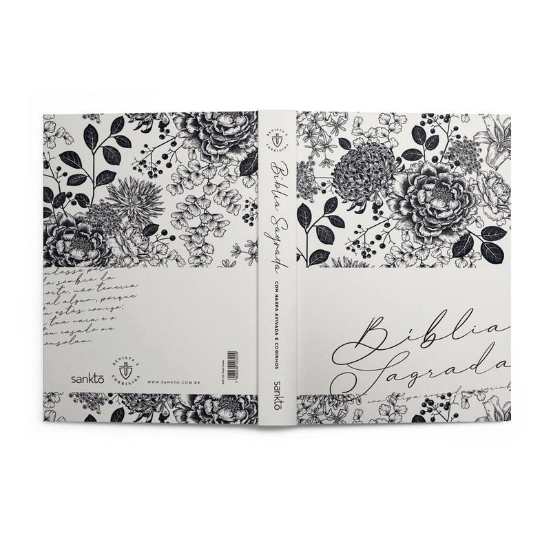 Bíblia Sagrada com Harpa Avivada e Corinhos | ARC | Capa Dura Floral Creme