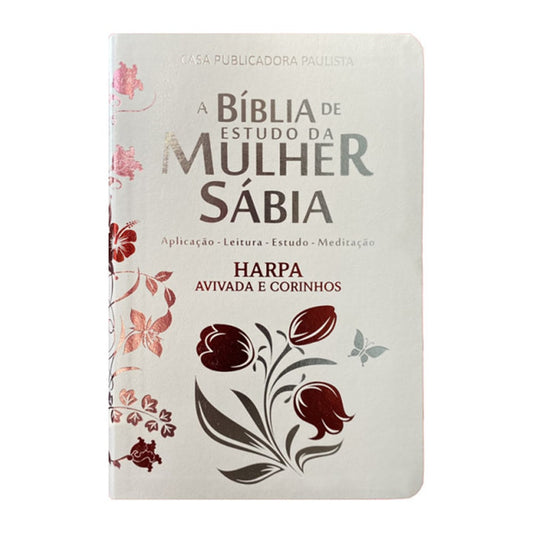Bíblia de Estudo da Mulher Sábia | ARC | Harpa Avivada | Capa Luxo Rosas Branca
