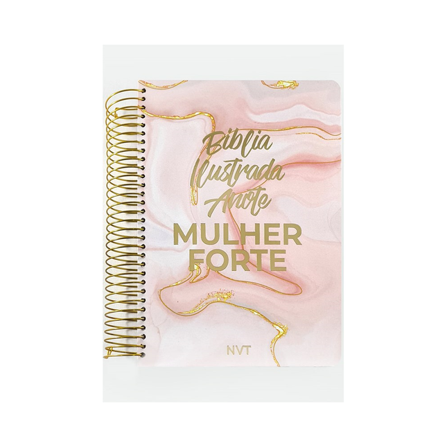 Bíblia Ilustrada Anote Mulher Forte | NVT | Capa Espiral Mármore Rosa