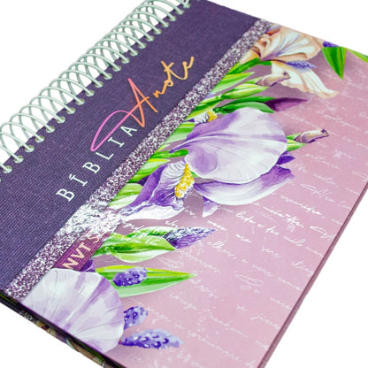 Bíblia Anote Slim | NVT | Capa Espiral Flores Lilás