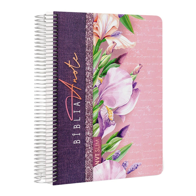 Bíblia Anote Slim | NVT | Capa Espiral Flores Lilás