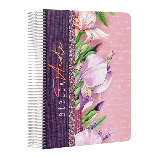 Bíblia Anote Slim | NVT | Capa Espiral Flores Lilás