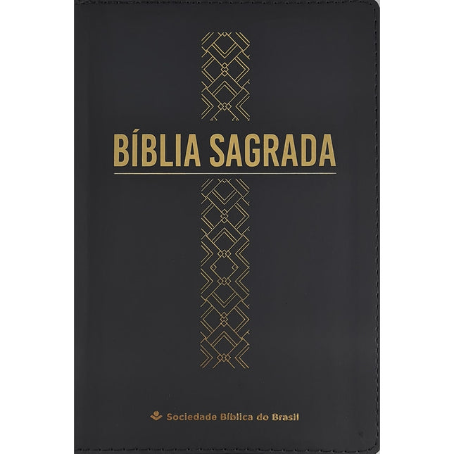 Bíblia Sagrada | Letra Grande | ARC | Capa Luxo Cruz Geométrica Preta C/ Ziper