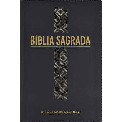 Bíblia Sagrada | Letra Grande | ARC | Capa Luxo Cruz Geométrica Preta C/ Ziper