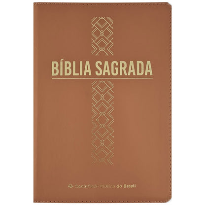 Bíblia Sagrada | Letra Grande | ARC | Capa Luxo Cruz Caramelo c/ Ziper