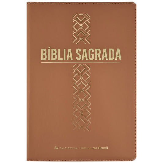 Bíblia Sagrada | Letra Grande | ARC | Capa Luxo Cruz Caramelo c/ Ziper