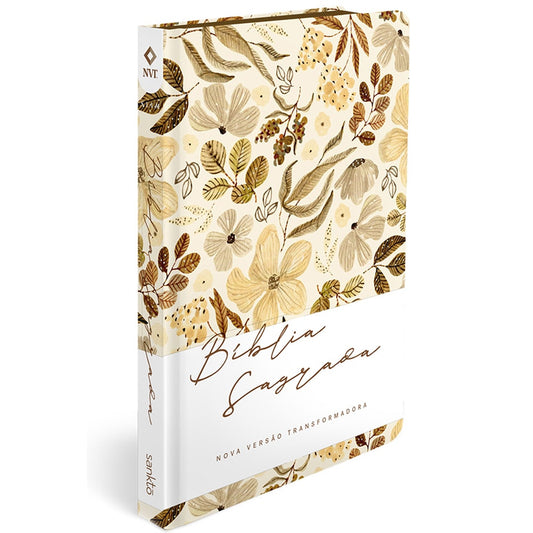 Bíblia Sagrada Slim Floral Creme | NVT | Letra Maior | Capa Flexível