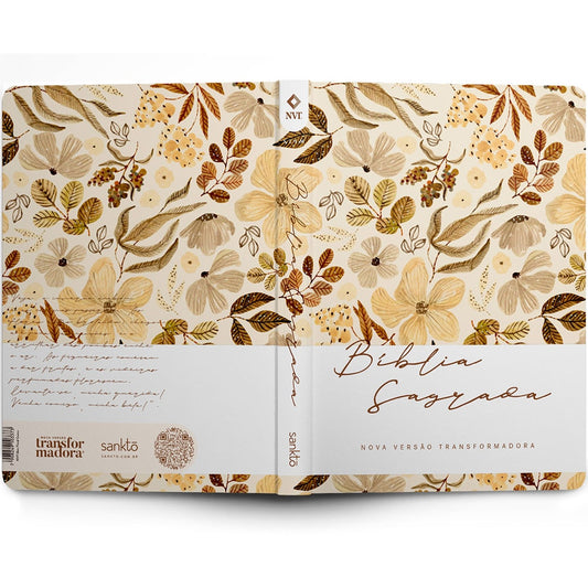 Bíblia Sagrada Slim Floral Creme | NVT | Letra Maior | Capa Flexível