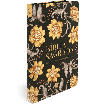 Bíblia Sagrada Slim Flores Douradas | NVT | Letra Maior | Capa Flexível