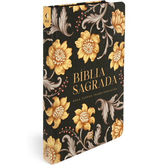 Bíblia Sagrada Slim Flores Douradas | NVT | Letra Maior | Capa Flexível