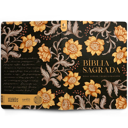 Bíblia Sagrada Slim Flores Douradas | NVT | Letra Maior | Capa Flexível
