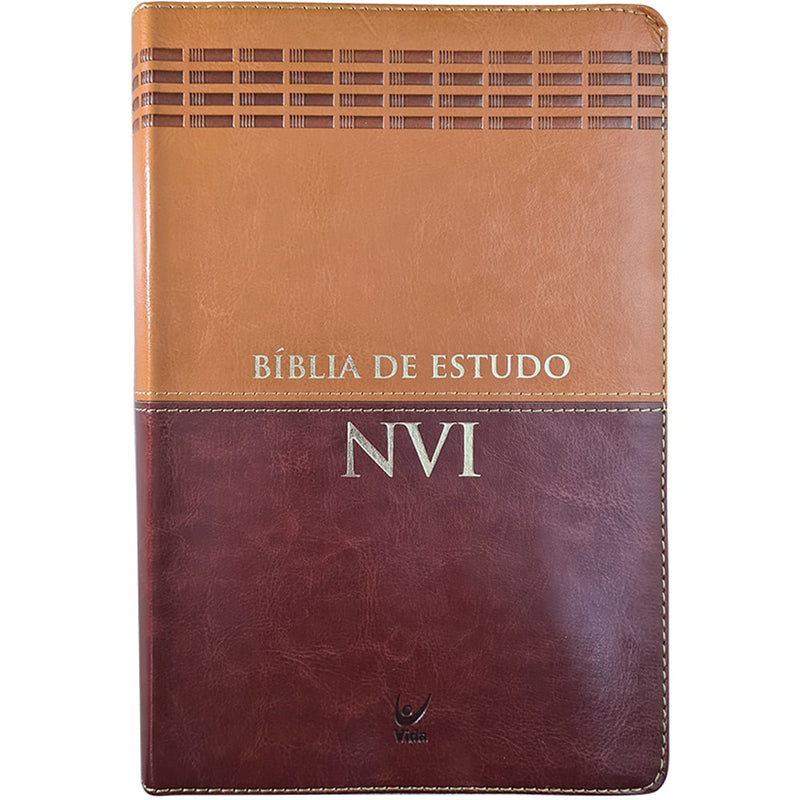 Bíblia de Estudo | NVI | Letra Normal | Capa Luxo Marrom e Caramelo