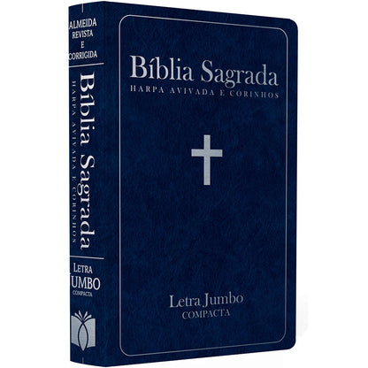 Bíblia Sagrada com Harpa Avivada e Corinhos  | ARC | Letra Jumbo | Capa Semiflexível Azul