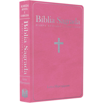 Bíblia Sagrada com Harpa Avivada e Corinhos | ARC | Letra Hipergigante | Capa Semiflexível Rosa
