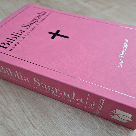 Bíblia Sagrada com Harpa Avivada e Corinhos | ARC | Letra Hipergigante | Capa Semiflexível Rosa