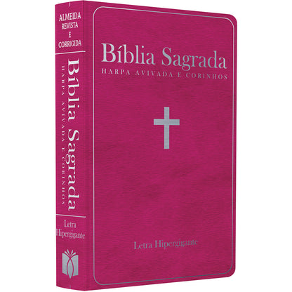 Bíblia Sagrada com Harpa Avivada e Corinhos | ARC | Letra Hipergigante | Capa Semiflexível Pink