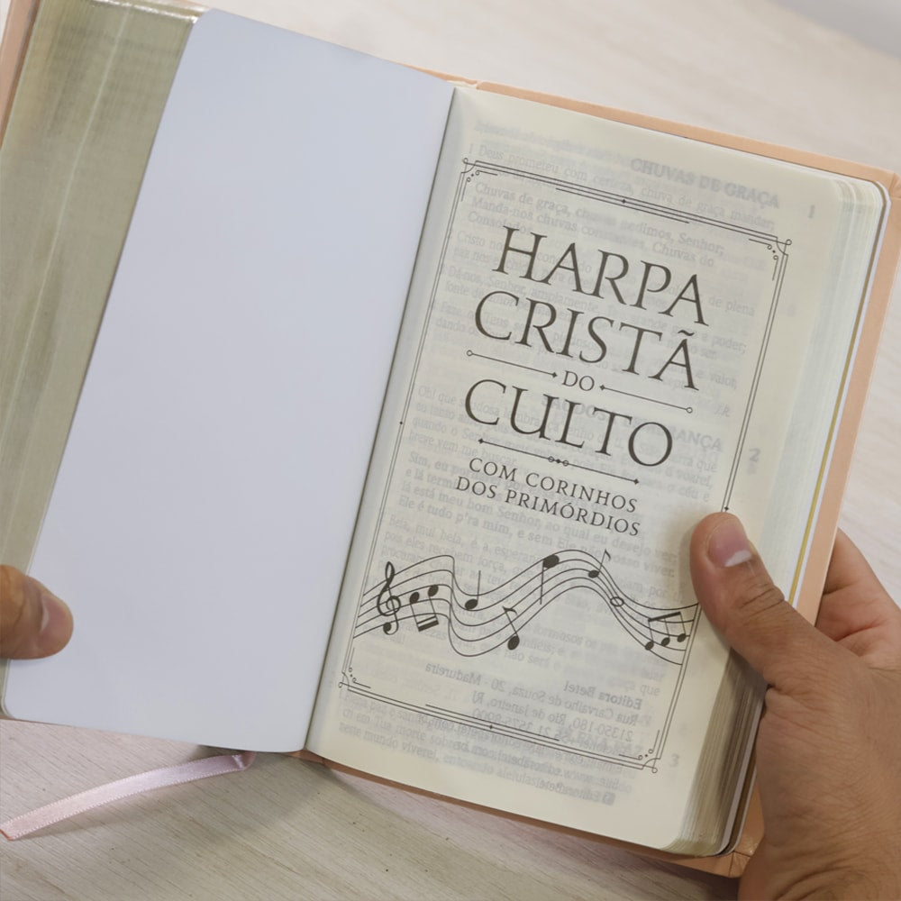 Bíblia do Culto com Harpa Cristã e Corinhos | ARC | Letras Gigante | Capa Luxo Rosa Clássica