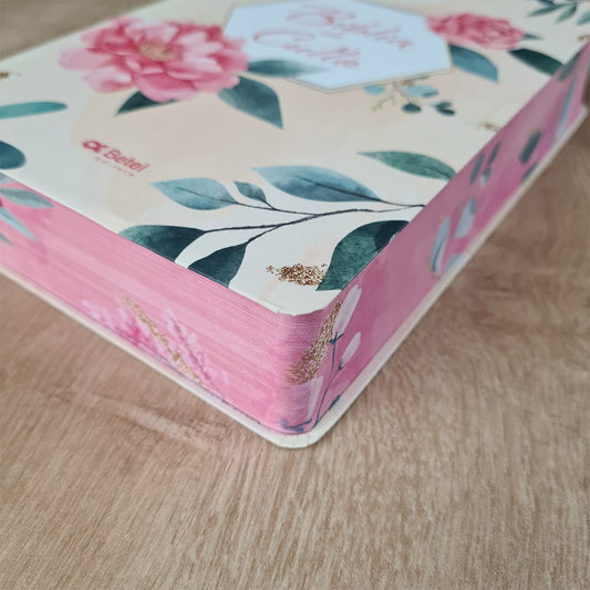 Bíblia do Culto com Harpa Cristã e Corinhos | ARC | Letras Maiores | Capa Semi-flexível Floral Rosa