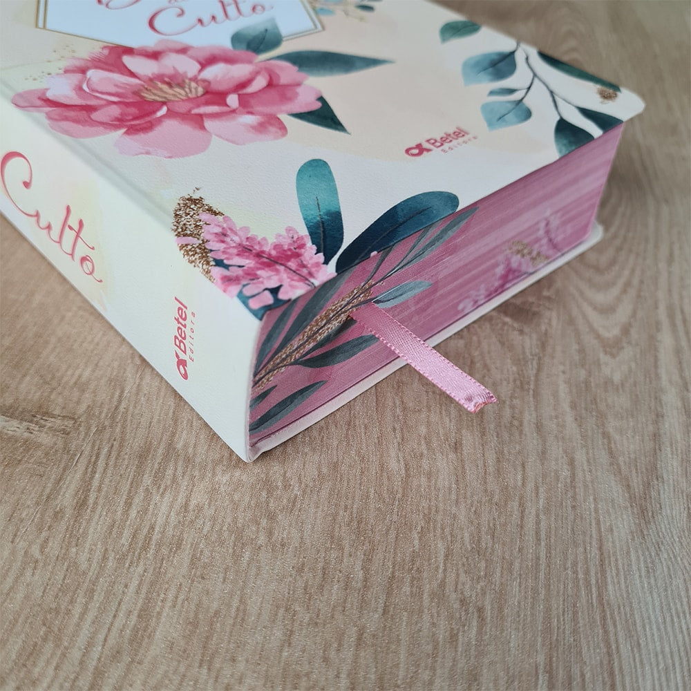 Bíblia do Culto com Harpa Cristã e Corinhos | ARC | Letras Maiores | Capa Semi-flexível Floral Rosa