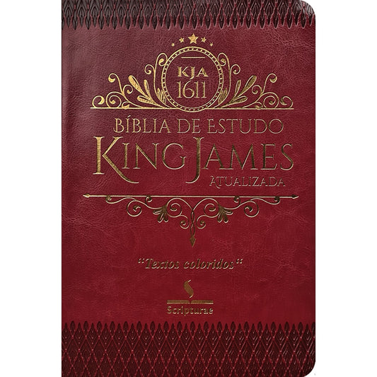 Bíblia de Estudo King James Atualizada | 1611 | Letra Normal | Capa Luxo Vinho