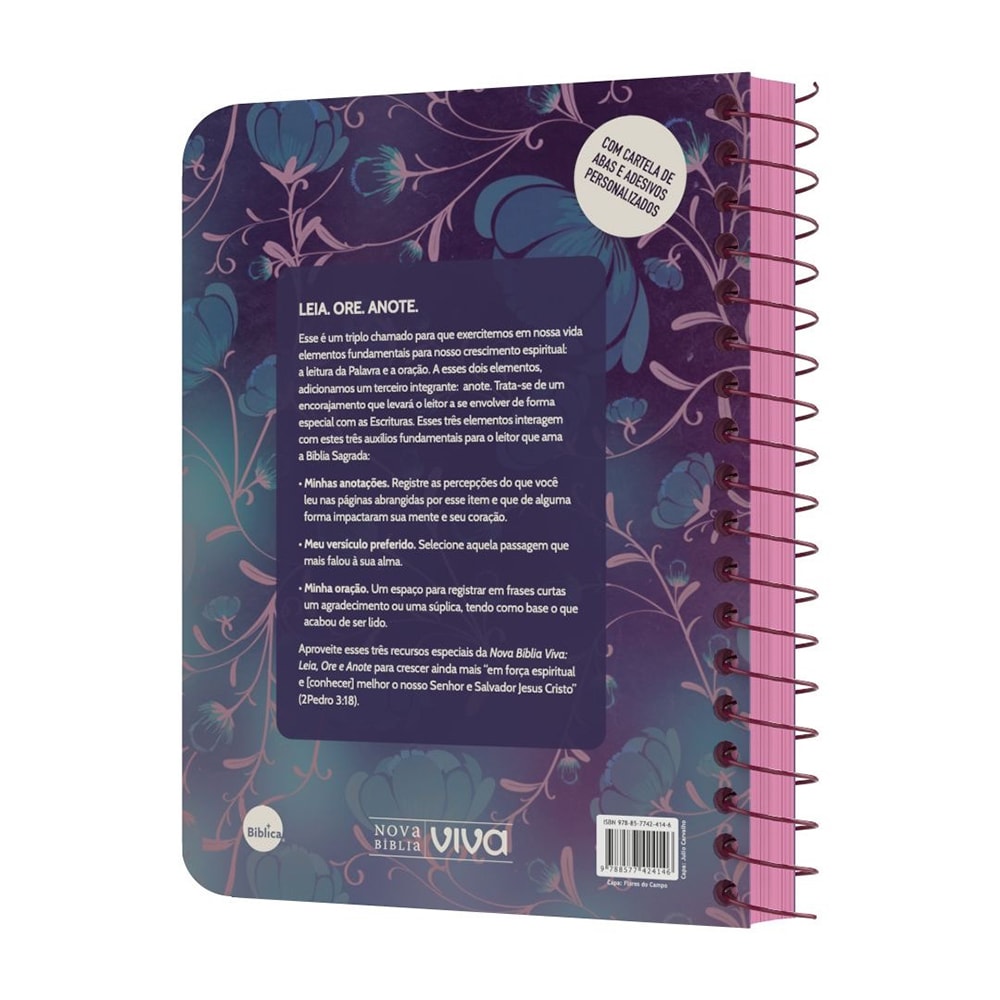 Nova Bíblia Viva Com Espaço para Anotação | Letra Normal | Capa Espiral Flores do Campo