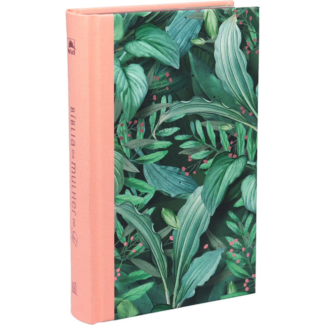 Bíblia Da Mulher De Fé | NVI | Letra Normal | Capa Dura Tecido Rosa e Folhagem