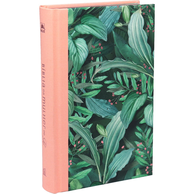Bíblia Da Mulher De Fé | NVI | Letra Normal | Capa Dura Tecido Rosa e Folhagem