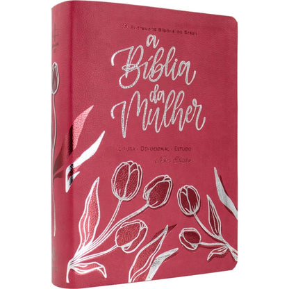 A Bíblia da Mulher Compacta | ARC | Letra Normal | Capa Luxo Rosa Tulipa