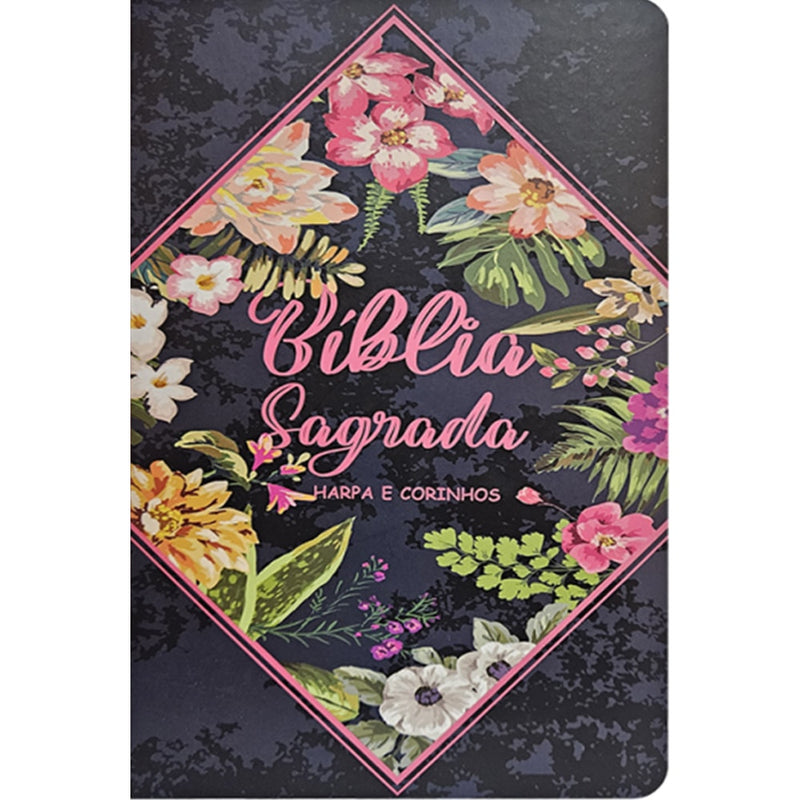 Bíblia Sagrada com Harpa Avivada e Corinhos | Letra Hipergigante | ARC | Semi-flexível Flores Havaí