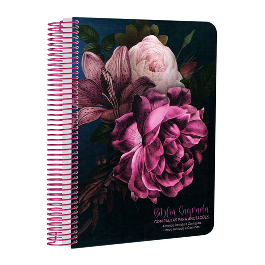 Bíblia com Pautas para Anotações | ARC | Harpa e Corinhos | Letra Normal | Capa Dura Espiral Arranjo Floral