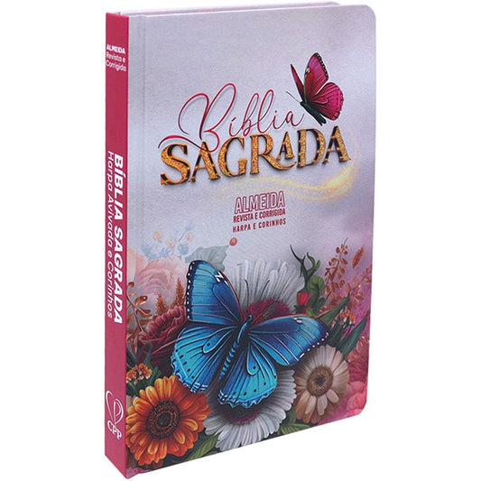 Bíblia Sagrada Slim | Harpa e Corinhos | ARC | Letra Normal | Capa Dura Flores e Borboletas