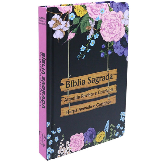 Bíblia Sagrada Slim | Harpa e Corinhos | ARC | Letra Normal | Capa Dura Jardim Preta