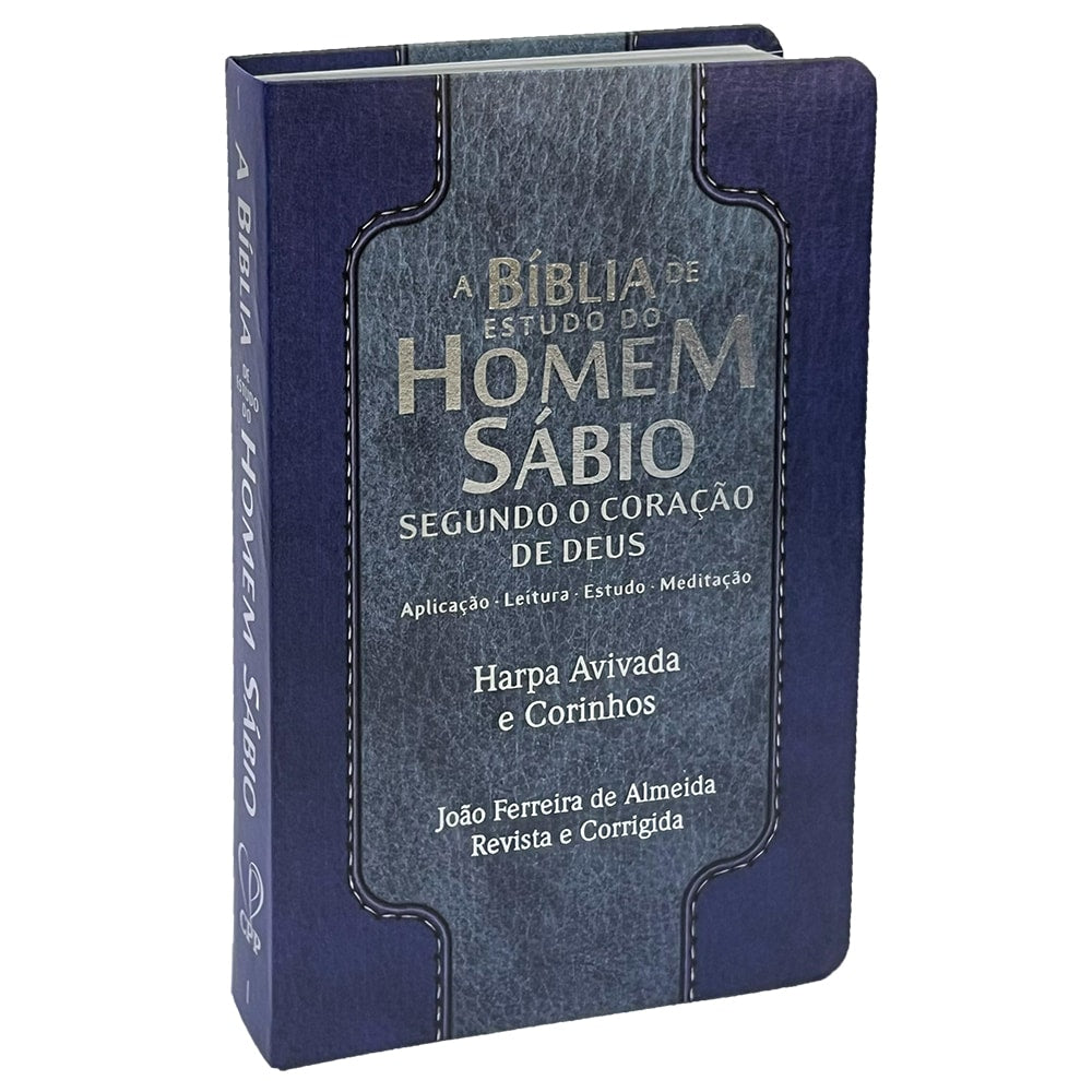 Bíblia de Estudo do Homem Sábio | ARC | Letra Gigante | C/ Harpa e Corinhos | Capa Luxo Azul Escuro e Claro