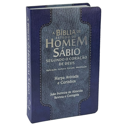 Bíblia de Estudo do Homem Sábio | ARC | Letra Gigante | C/ Harpa e Corinhos | Capa Luxo Azul Escuro e Claro