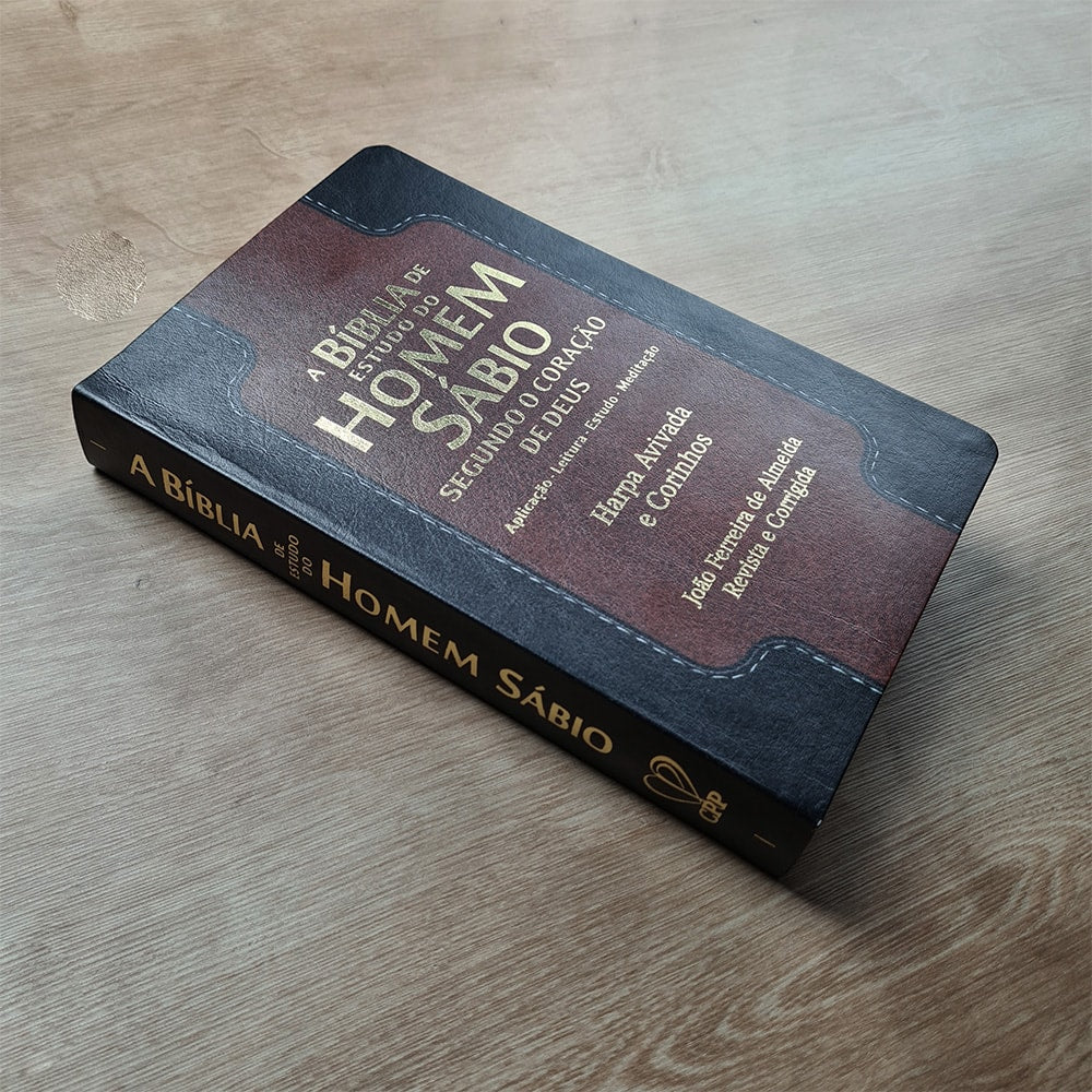 Bíblia de Estudo do Homem Sábio | ARC | Letra Gigante | C/ Harpa e Corinhos | Capa Luxo Preta e Marrom