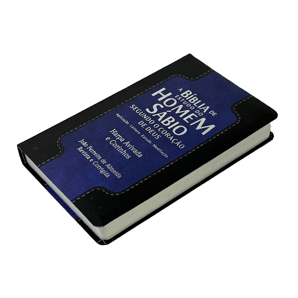 Bíblia de Estudo do Homem Sábio | ARC | Letra Gigante | C/ Harpa e Corinhos | Capa Luxo Preto e Azul