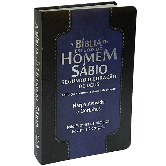 Bíblia de Estudo do Homem Sábio | ARC | Letra Gigante | C/ Harpa e Corinhos | Capa Luxo Preto e Azul