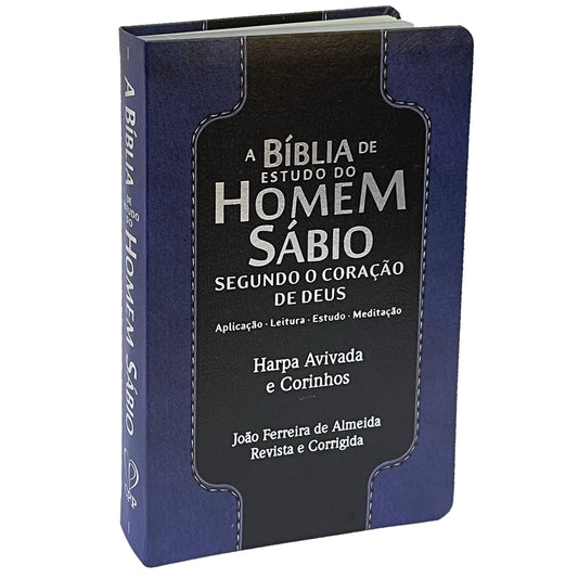 Bíblia de Estudo do Homem Sábio | ARC | Letra Gigante | C/ Harpa e Corinhos | Capa Luxo Azul e Preto