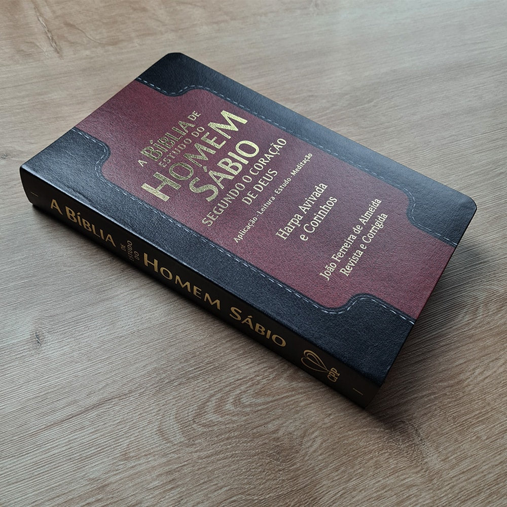Bíblia de Estudo do Homem Sábio | ARC | Letra Gigante | C/ Harpa e Corinhos | Capa Luxo Preto e Bordô