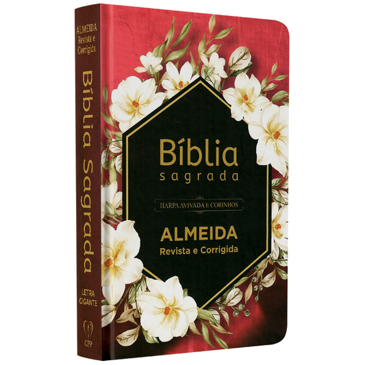 Bíblia Sagrada | ARC | Harpa Avivada e Corinhos | Letra Gigante | Capa Dura Flores Brancas