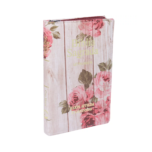 Bíblia Sagrada Slim C/ Zíper | ARC | Letra Maior | Capa Luxo Floral Vermelho