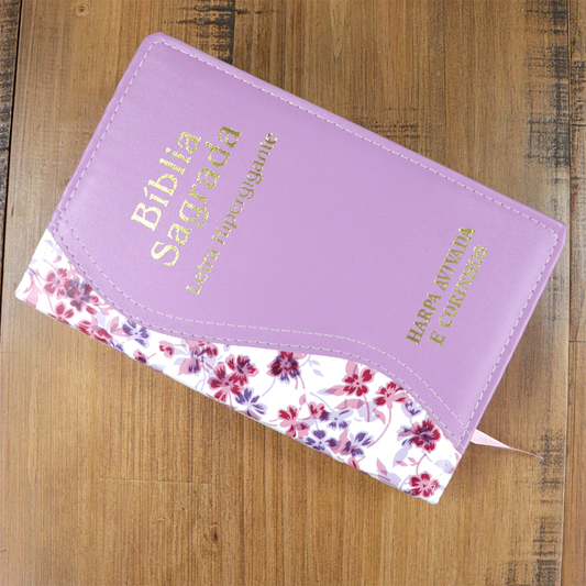 Bíblia Sagrada | ARC | Letra Hipergigante | Capa Luxo Bicolor Lilás | Harpa Avivada e Corinhos