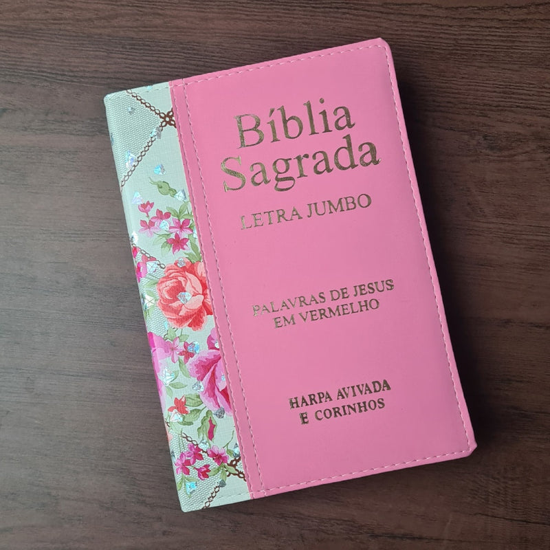Bíblia Sagrada | ARC | Letra Jumbo | Capa Luxo Bicolor Rosa | Harpa Avivada e Corinhos