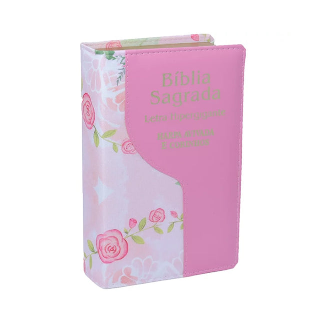Bíblia Sagrada Com Harpa e Corinhos | ARC | Letra Hipergigante | Capa Luxo Bicolor Rosa