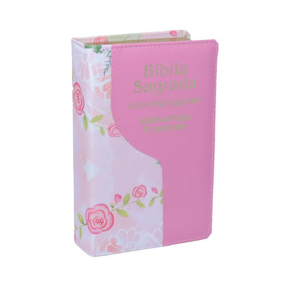 Bíblia Sagrada Com Harpa e Corinhos | ARC | Letra Hipergigante | Capa Luxo Bicolor Rosa