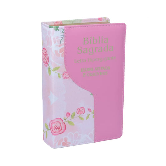 Bíblia Sagrada Com Harpa e Corinhos | ARC | Letra Hipergigante | Capa Luxo Bicolor Rosa