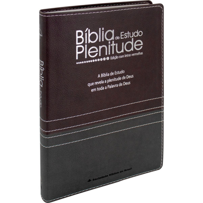 Bíblia de Estudo Plenitude | ARC | Letra Normal | Capa Luxo Cinza Chumbo e Bordô | Com Índice