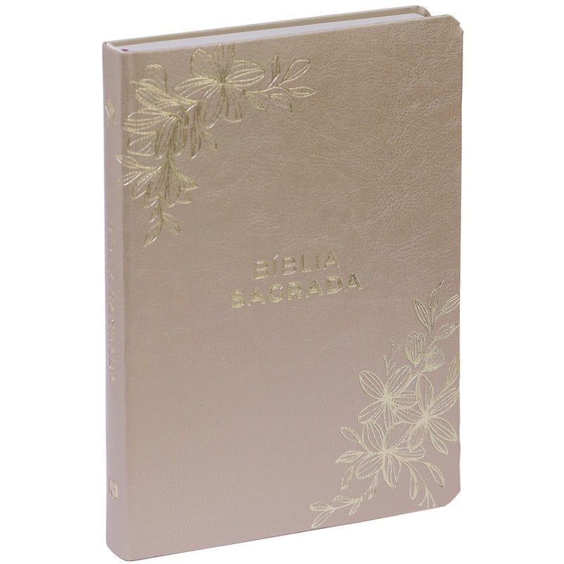 Bíblia Sagrada Flores Douradas Slim | NVT | Letra Maior | Capa Luxo Dourada