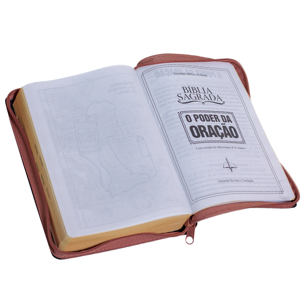 Bíblia Sagrada | O Poder da Oração | ARC | Letra Grandel | Capa Semi Luxo Caramelo C/Ziper S/Borda