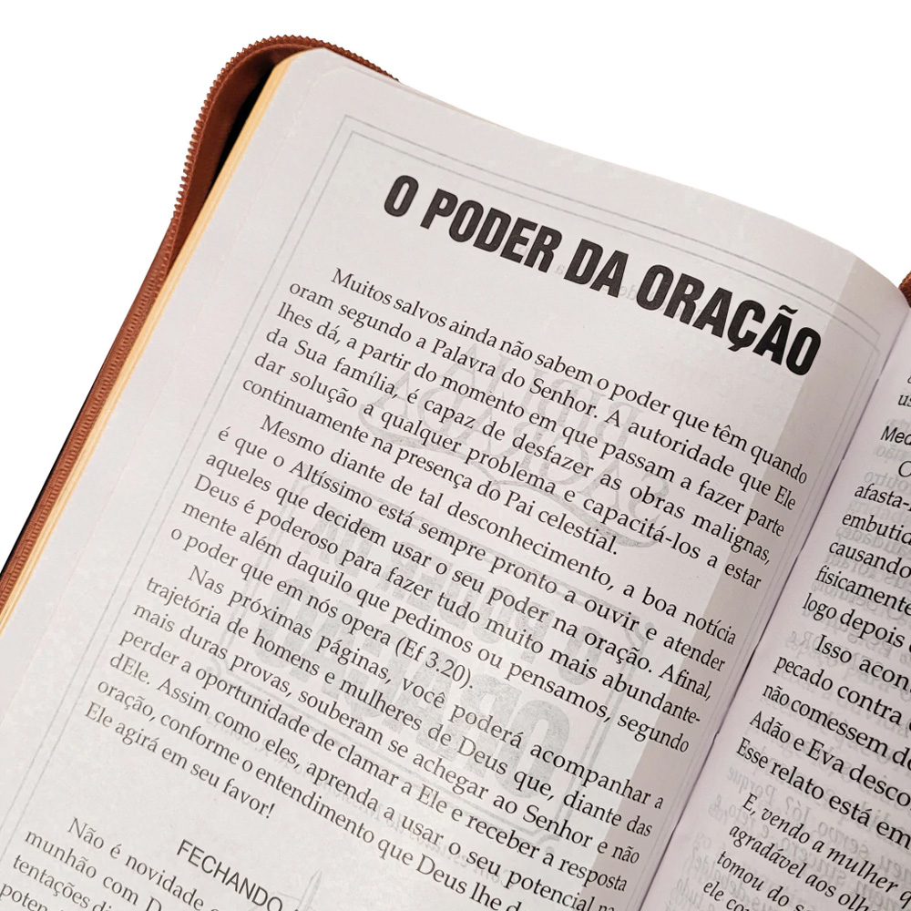 Bíblia Sagrada | O Poder da Oração | ARC | Letra Grandel | Capa Semi Luxo Caramelo C/Ziper S/Borda